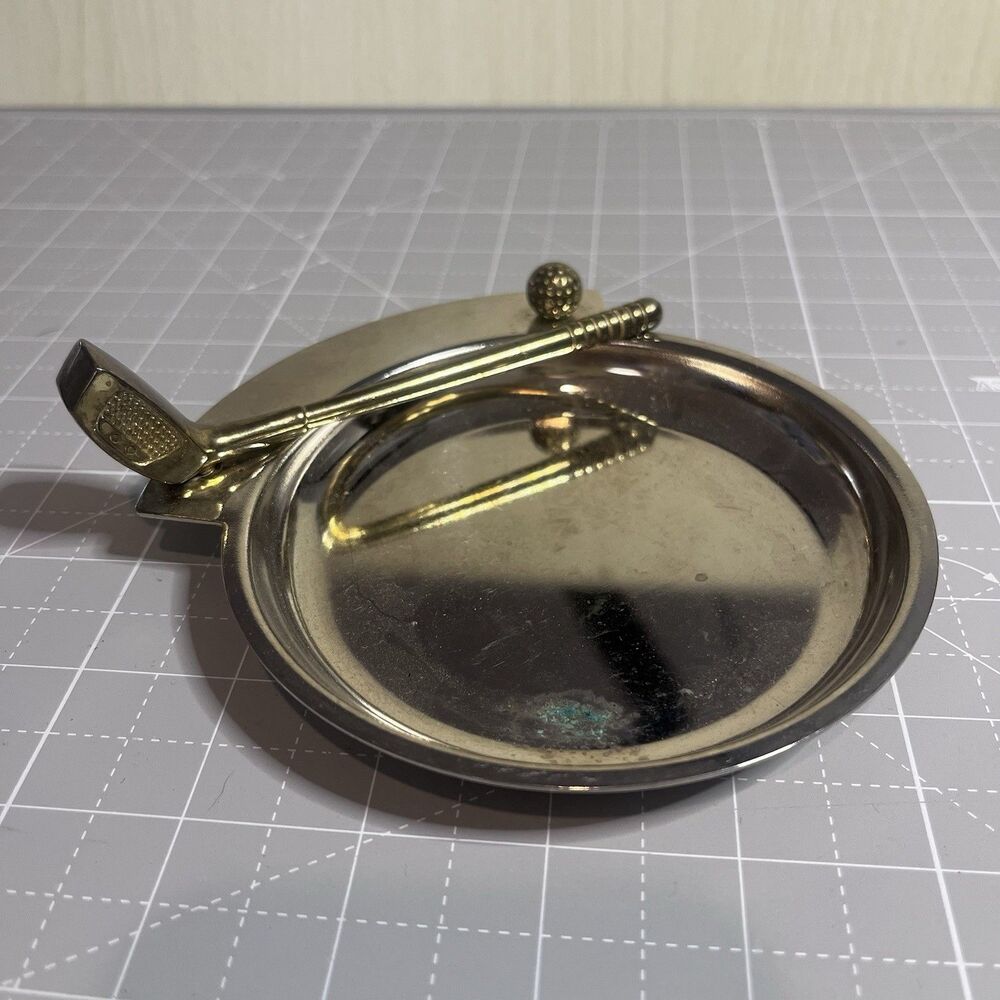 Vintage Pocket Change Metal Trinket Tray/ Dish Brass Golf Club Putter and Ball